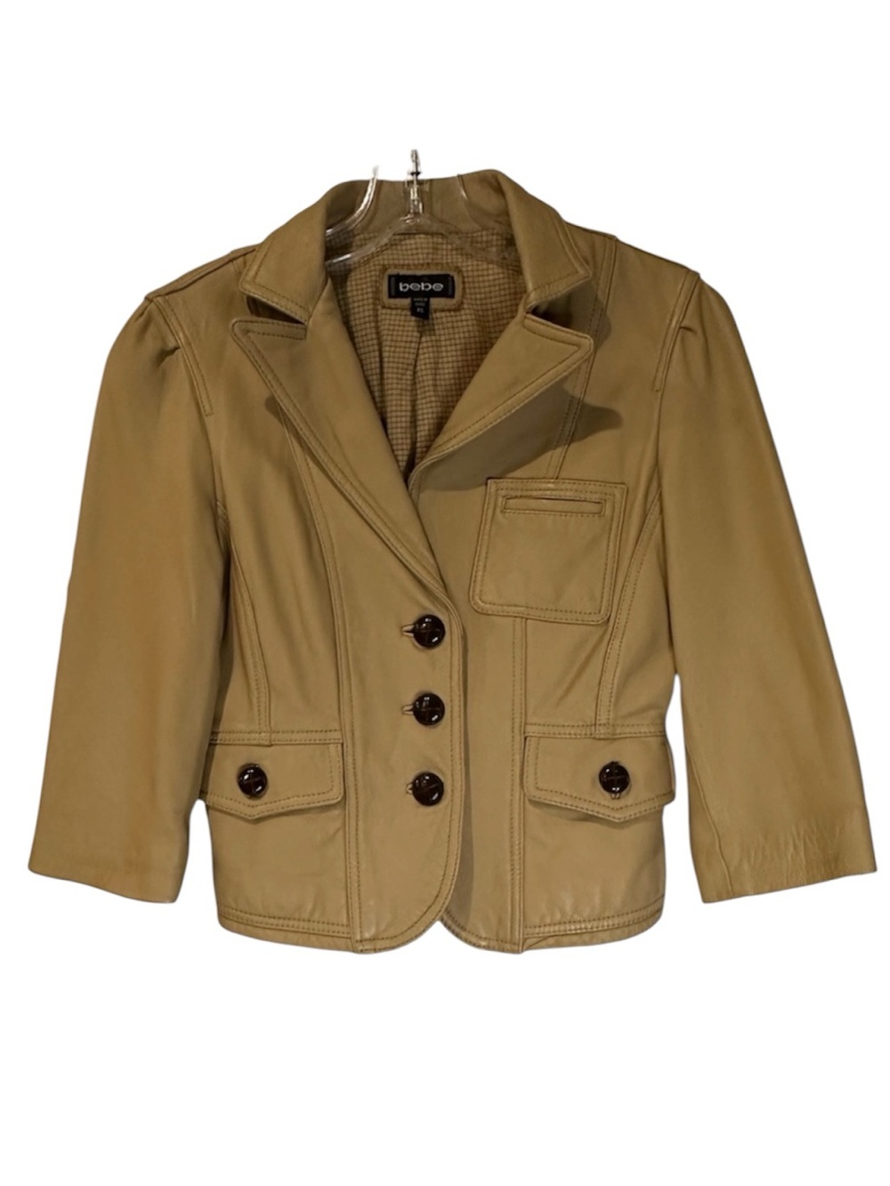 Bebe Leather Cropped Riding Jacket Tan Size XS